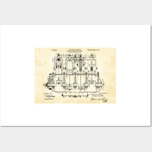 De Dion 1908, Engine ,original patent drawing Posters and Art